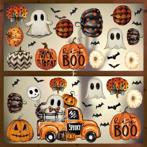 Horaldaily 40Pcs Fall Thanksgiving Window Clings, Jack-O-Lantern Pumpkin