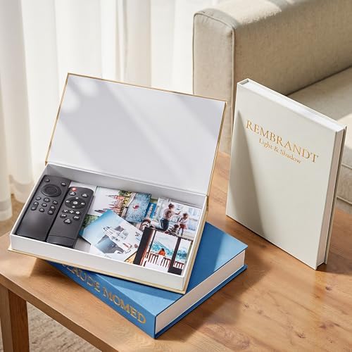JARLINK Aesthetic Decorative Books, Set of 3 Linen Faux Book Boxes, Blue