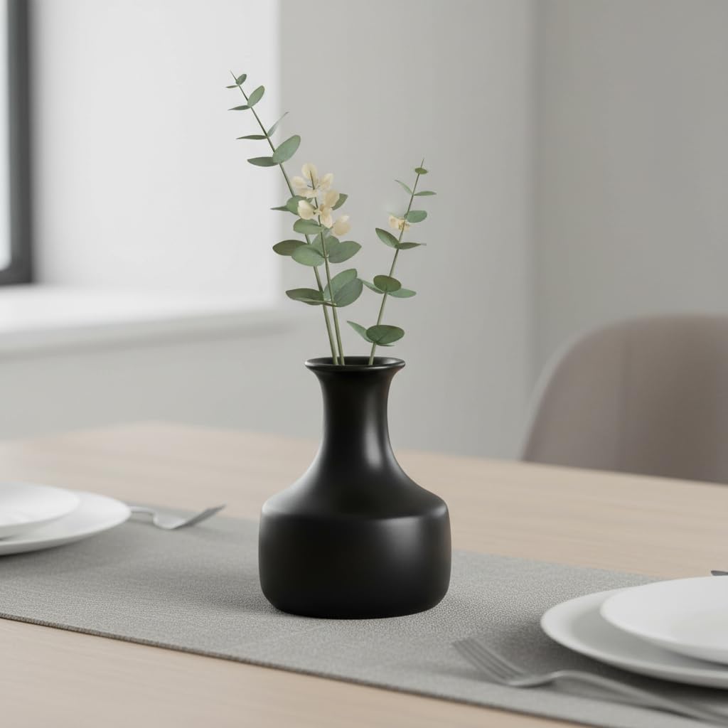 Ceramic Vase / Small Modern Flower Vase / Black / 7 Inch
