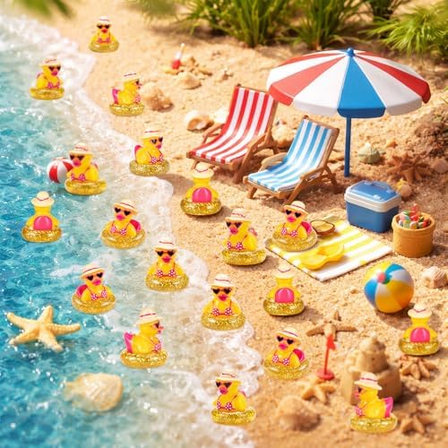 RoundFunny 50 Pcs Mini Ducks Bulk Resin Bikini Duck Figurines for Cruises