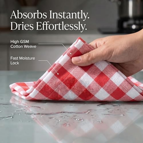Urban Villa Kitchen Towels Cotton Dish Towels 20”x30” (Set of 6) Red