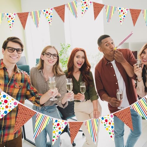 Jetec 5 Pcs 49 Ft Red Brick Wall Pennant Banner Cartoon Friend Banner Decor