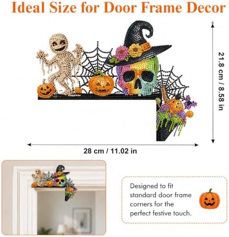DIY Halloween Witch Pumpkin Diamond Art Wooden Door Corner Decoration, Halloween Frame Sign Kit, Creative Wall Art Mosaic Frame Sign for Home Decor & Gifts