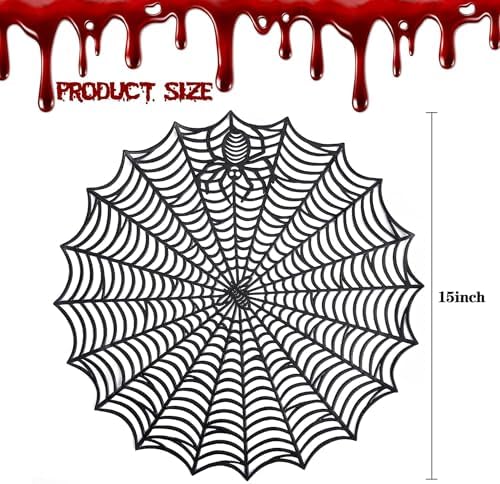 8 Pcs Halloween Spider Web Placemats, Black, 15" Diameter