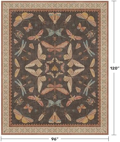 Brown Large 8x10 Living Room Area Rug, Unique Washable Insect Rugs for Bedroom, Stain Resistant Farmhouse Carpet for