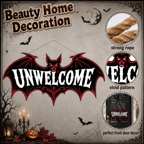 Halloween Decorations - Funny Gothic Bat Wooden Sign for Front Door