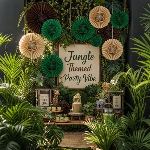 AimtoHome Green Brown Kraft Round Hanging Paper Fans 12 Pack