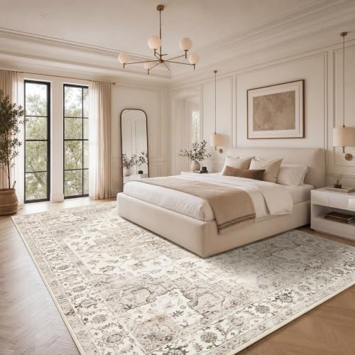 Garvee 8x10 Area Rug Vintage Boho Beige Washable Living Room Rug Non Slip