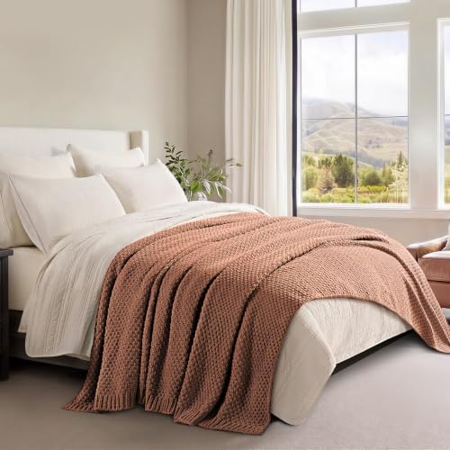 EVERGRACEHOME Chunky Chenille Knit Throw Blanket, 90 x 90, Terracotta Clay