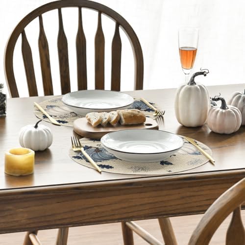 Artoid Mode Navy Blue Pumpkins Round Fall Placemats Set of 4-14 Inch