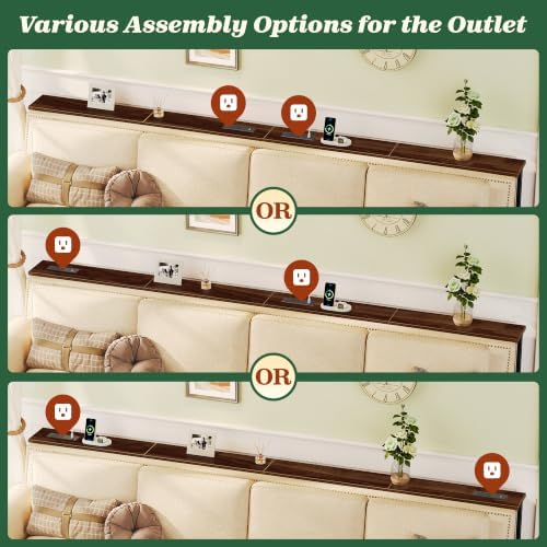 SUPERJARE 110.2 inch Narrow Behind Couch Table with Charging Stations