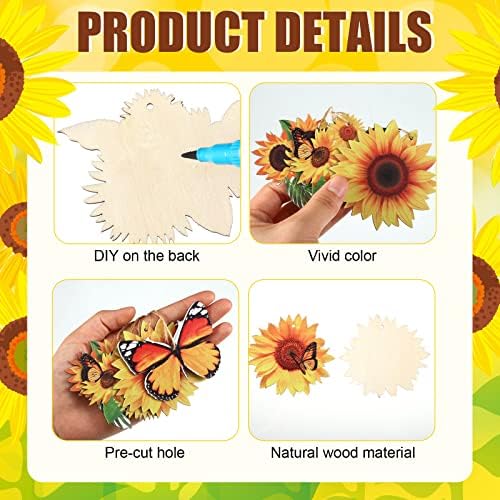 Qunclay 36 Pcs Sunflower Tree Decorations Yellow Flower Wooden Ornaments