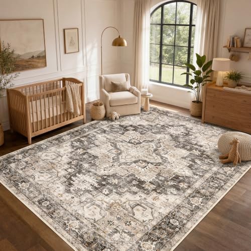 Garvee 5x7 Washable Area Rug Soft Vintage Boho Brown Bedroom Rug Non Slip