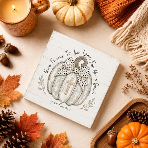 Thanksgiving Decorations Give Thanks Pumpkin Christian Wood Sign Decor