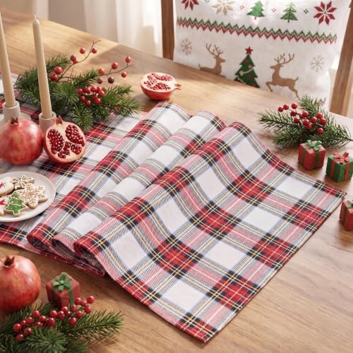 Softalker Christmas Checkered Table Runner, Red and White, 13 x 36 Inch