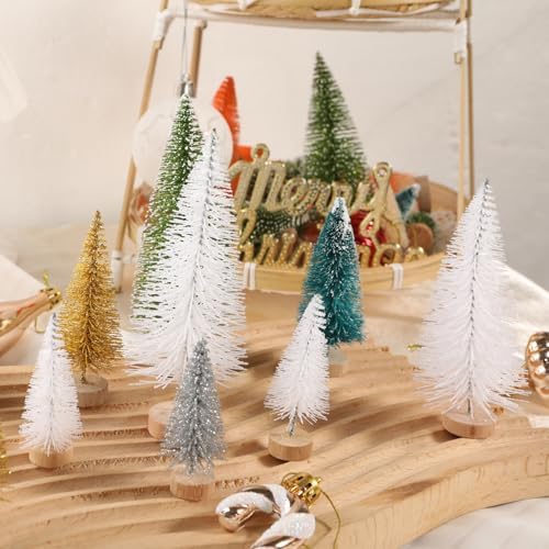 8Pcs Artificial Mini Christmas Trees, Miniature Sisal Pine Trees