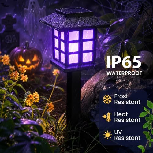 GIGALUMI Halloween Solar Lights Outdoor,12ps Purple Halloween Decorations.