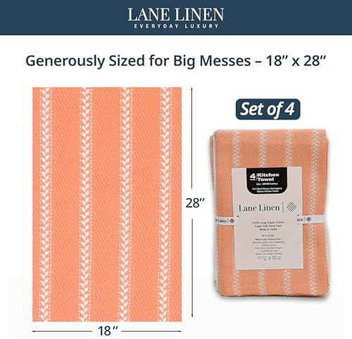 LANE LINEN Kitchen Dish Towels 100% Cotton Soft & Durable 4 Pack - Coral