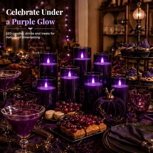 Homemory Dark Gray Flameless Candles, Purple Glow, Remote Timer, Set of 9