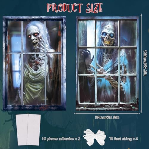 DIYASY 2 Pcs Halloween Window Cover, Scary Ghost Curtain Halloween Decorations for Hoom Indoor Outdoor Party Décor Wall Door Covers Posters Silhouette