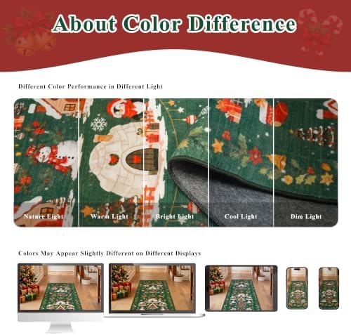 2x5 Christmas Runner Rug for Hallway - Washable Thin Kitchen Rug Runner Non Slip Low Pile Water Resistant Floor Mat for