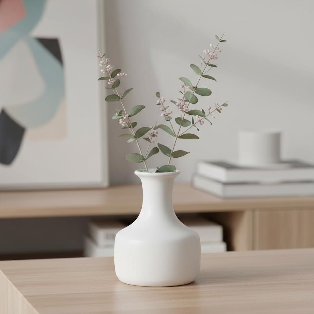 Small Ceramic Vase / White / 7 Inch