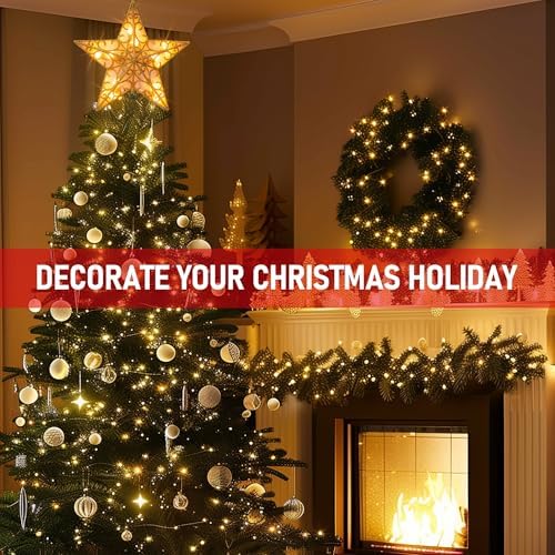Dazzle Bright 11'' Star Tree Topper, Glitter Christmas Tree Top with 10 Lights, Xmas Tree Decoration (Gold)