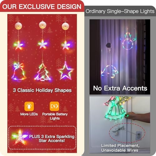 suddus Christmas Window Lights Decoration, Star, Bell & Tree Multicolor