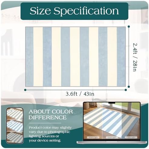 Blue White Striped Outdoor Rug - 28" x 43" Front Door Mat Indoor Outside Entrance Non-Slip Washable Summer Welcome Mat