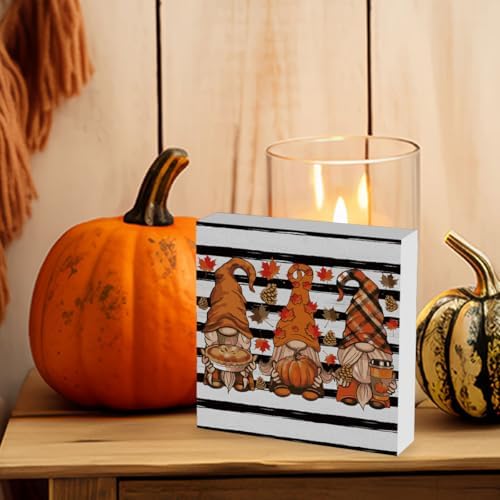 Rustic Fall Gnomes Pumpkin Sign Fall Decorations for Home Office Indoor Fall Desk Decor for Bathroom Bedroom Autumn Thansgiving Decor 5 x 5 Inches