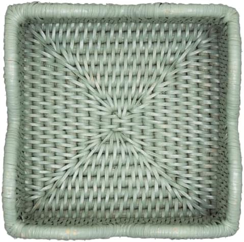 Rattan Scalloped Napkin Holder / Cocktail / Green / 6 Inch
