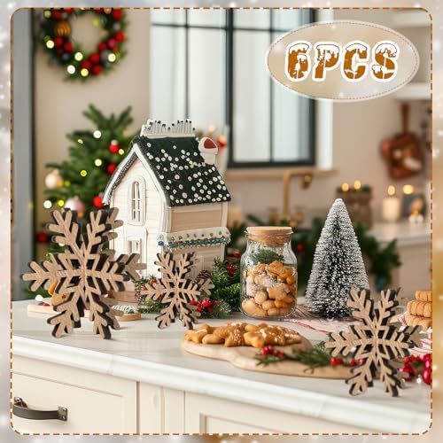 Bucherry 12 Pcs Wooden Snowflakes Table Decor,Rustic Color