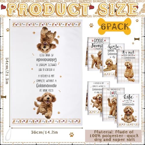 Redbaker 6 Pcs Goldendoodle Kitchen Towels Dish Towel Gifts for Dog Lovers