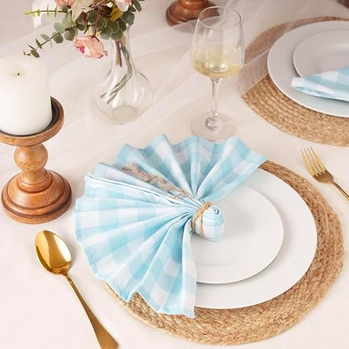 Blue Needles Gingham Buffalo Plaid Cotton Dinner Napkins Set of 12-18"x18"