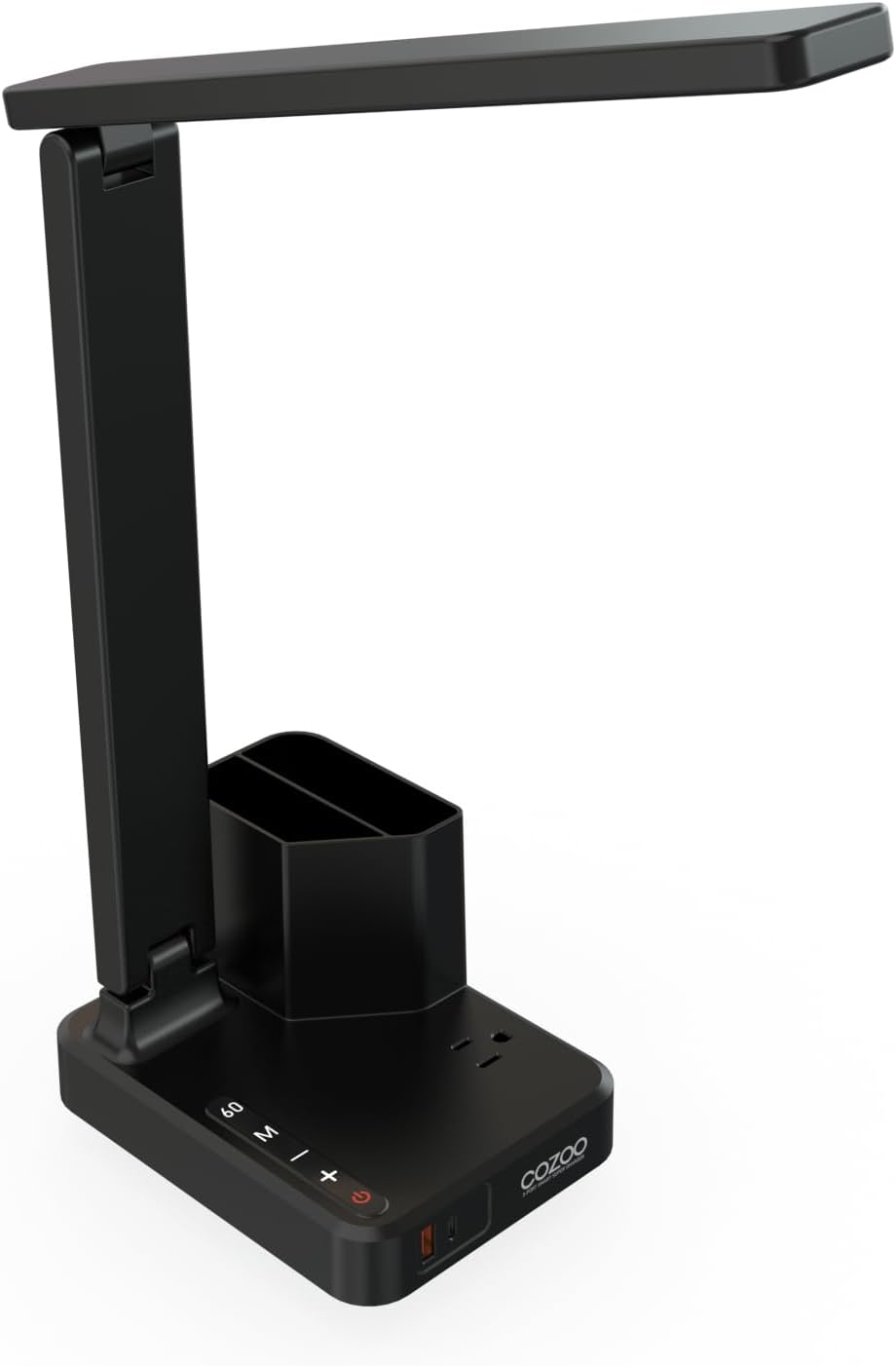 LED Desk Lamp USB A/C AC Pen Holder Dorm Home Office Desk Light Black | Adjustable LED Desk Light with USB A/C, AC