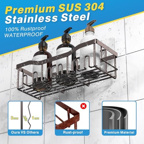 5-Pack Shower Caddy, No Drill Adhesive Shower Organizer, Rustproof Stainless Steel Bathroom Organizer, Space-Saving