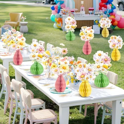 9pcs Daisy Table Decoration, Flower Honeycomb Table Garden Party Decoration, Wildflower Honeycomb with Bee, Suitable for Summer Party, Garden, Spring Birthday, Baby Shower,Wedding.