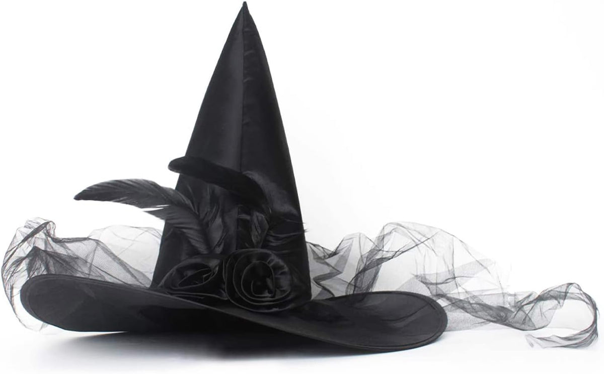 JUSTOTRY Halloween Witch Hat - Halloween Costume Witches Hats for Women attached