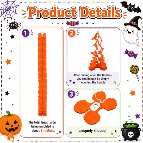 16Pcs Halloween 4-Leaf Clover Paper Streamer Garland - Black Orange Purple