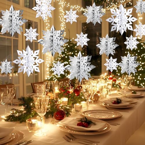 Snowflake Decorations, Paper Christmas Hanging Decor Indoor, 36-Pc