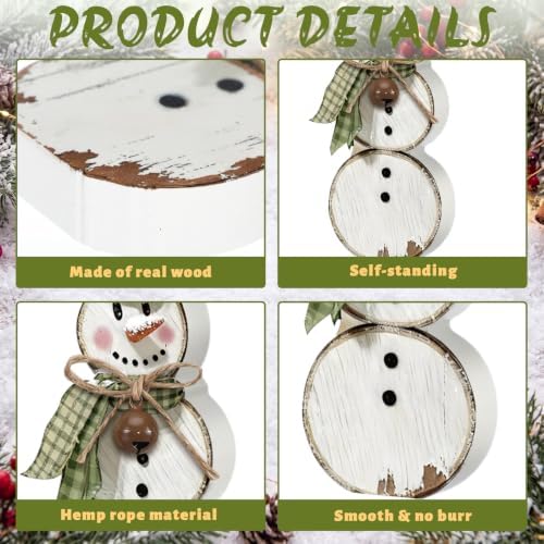 Barydat 3 Pcs Snowman Christmas Decorations Rustic Wooden Indoor Decor