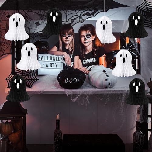 Halloween Ghost Decorations, 10 Pcs Black and White Honeycomb Decor