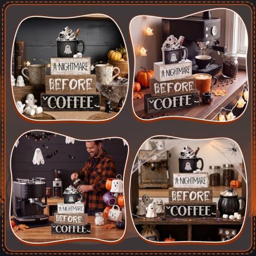 Lineshading 4 Pcs Halloween Farmhouse Tabletop Decor, Ghost Mug Topper