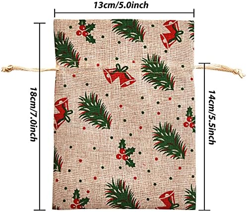 XCFWin 12 Pack Of Christmas Gift Bags With Drawstring Reusable Designs For Christmas Party Supplies Favors (pine branch, 13 * 18cm/5 * 7inch)