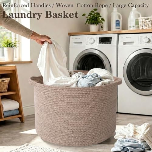 115L Large Blanket Basket,Woven Rope Laundry Basket-Brown
