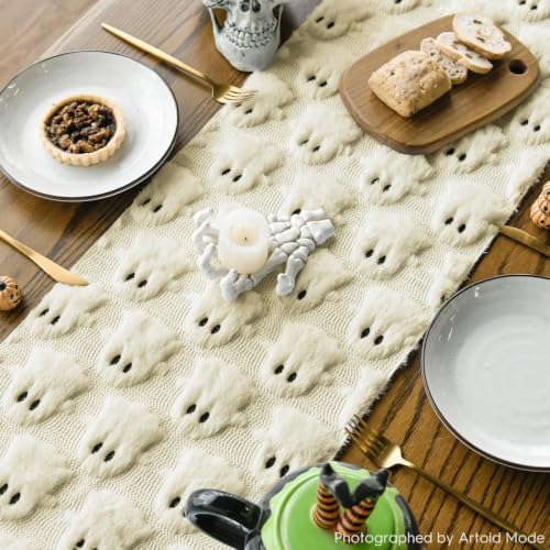 Artoid Mode Beige Soft Faux Fur Ghost Halloween Table Runner 13x60 Inch