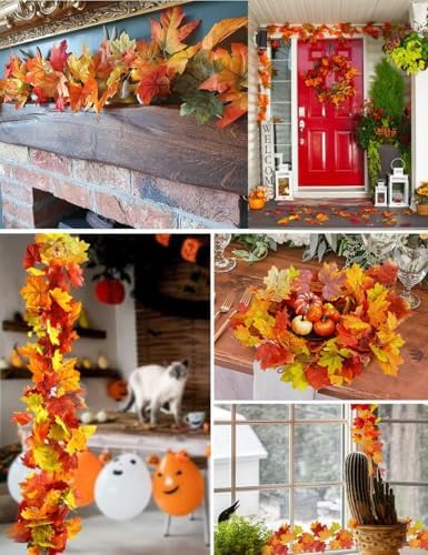 WOHOHOHO 4 Pack Fall Garland Maple Leaf Decorations, 5.9 Ft 72 Leaves Each
