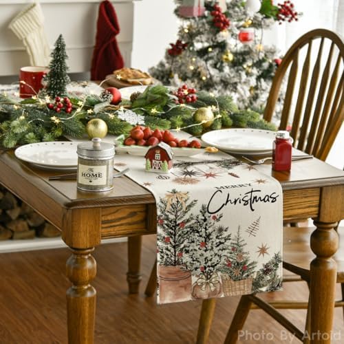 Artoid Mode Holly Pine Cone Xmas Table Runner Home Party Decor 13x90 Inch