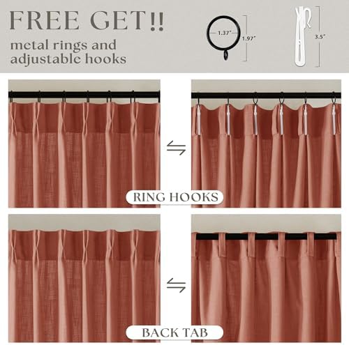 Red Clay Linen Pinch Pleated Curtains 108 Inches Long 2 Panels Firebrick