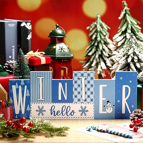 Hello Winter and Merry Christmas Wooden Sign Office Home Decor